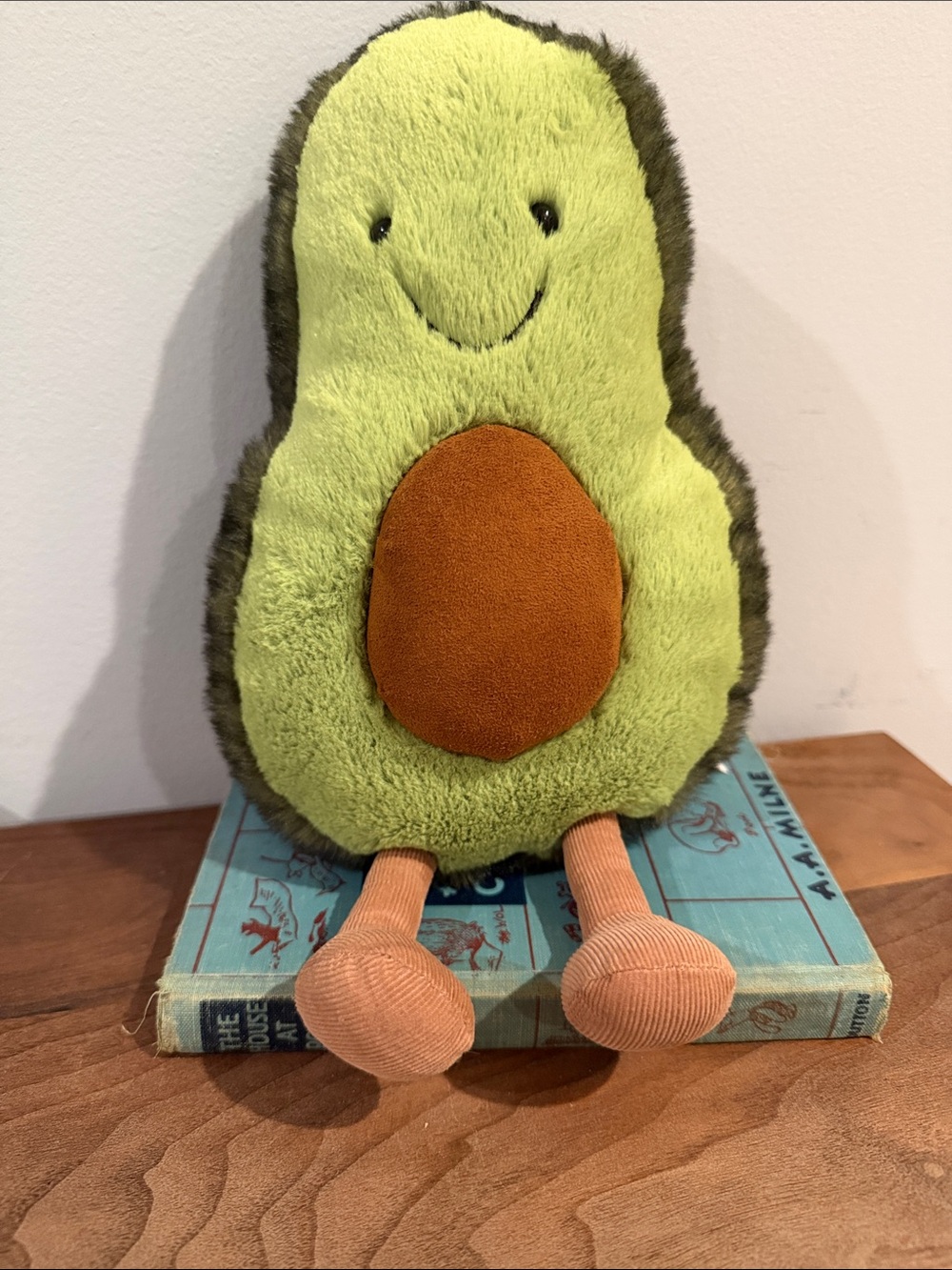 Jellycat Green and Brown Avocado Plush with Orange Accent